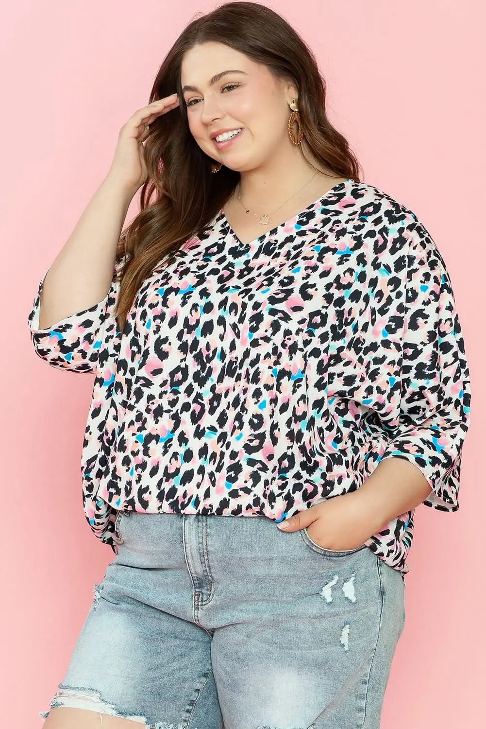 Brown leopard batwing top for plus sizes - Love Salve